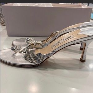 JIMMY CHOO silver kitten heel sandals
